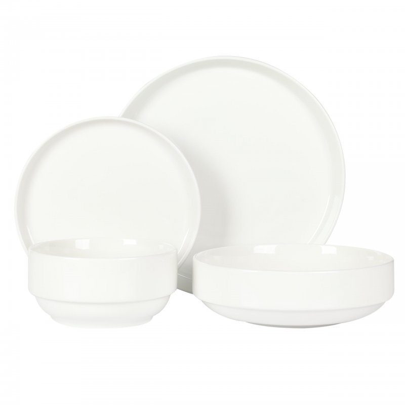 Rothernberg 16 Piece Stackable Porcelain Plates and Bowls Dinnerware Set