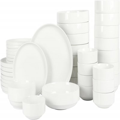 Rothernberg Stackable 40 Piece, Service for 8, White Porcelain Plates and Bowls Set