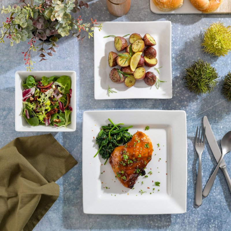 Zen Buffet Hard Square 24-Piece Porcelain Dinnerware Set